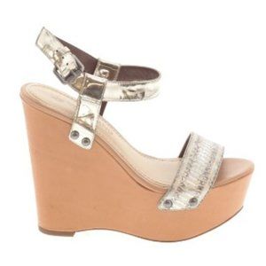 Vera Wang Platform Wedges Metallic Silver Snake Leather Ankle Strap Size 7